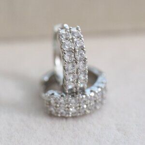 10mm Diamond Style CZ Stones Hoop Earrings Silver